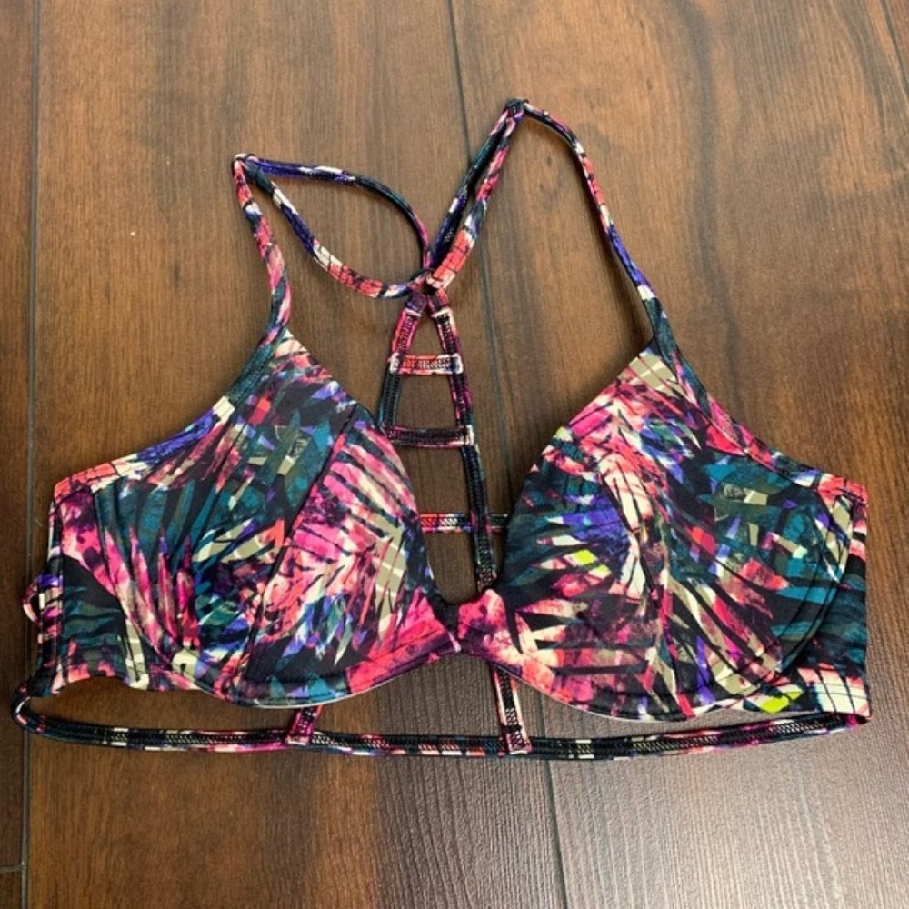 Victoria's Secret Pink Multicolored Tropical Strappy Back Bikini Top